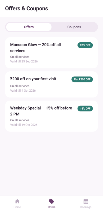 Offers and coupons from the connected salon