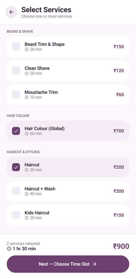 Service selection with prices and durations